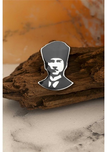 Mineli Atatürk Silüeti Gümüş Rozet -5872 Gümüş