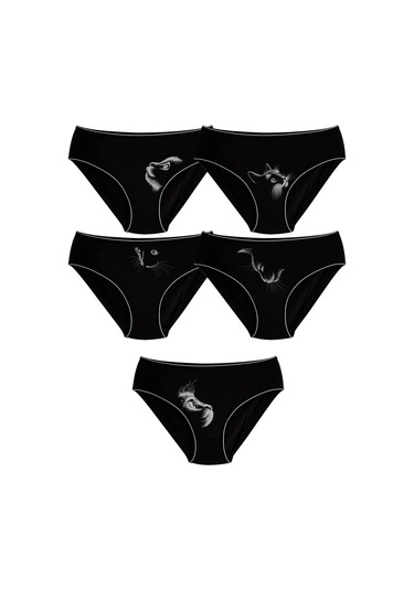 Alya Underwear Kadın Pamuklu Hipster - Slip Külot 5 Farklı Renk 1 Pakette Siyah P13