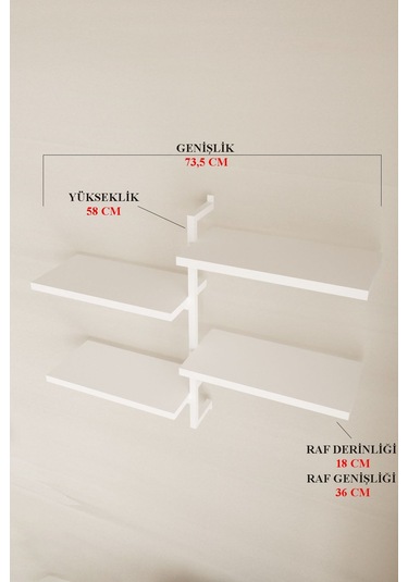 Aju 4 Katlı Duvar Rafı Metal Çerçeveli Dekoratif Kitaplık Ve Raf Ünitesi Modern Tasarım Beyaz