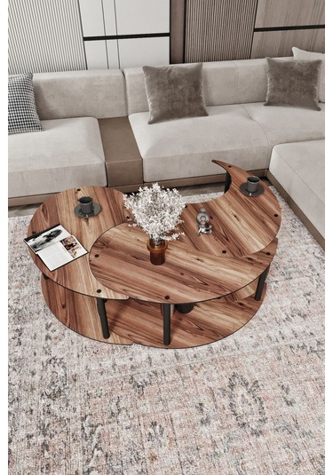 Yin Yang Unıty Serenıty Orta Sehpa 3 Lü Madran Ceviz-90 Cm Ceviz