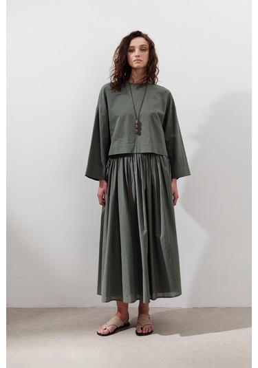 Bağlama Detaylı Geniş Etek Çam Yeşili Çam Yeşili