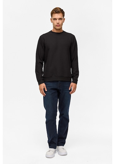 Süvari Siyah Regular Düz Bisiklet Yaka Sweatshirt-38793 Siyah
