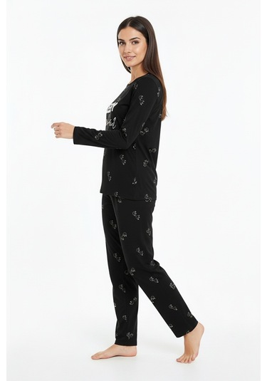 Sleepy Yazılı Elite Viscose Pijama Takımı Uzun Siyah 3552 Siyah