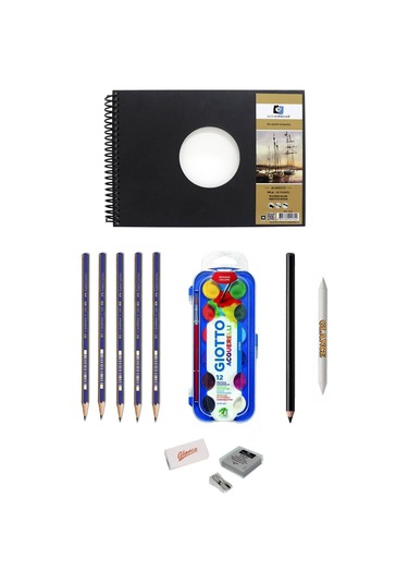 Alex Schoeller Sulu Boya Defteri A5 300 Gr 20 Yaprak Karakalem Çizim Seti Kalemtıraş,eskiz Seti