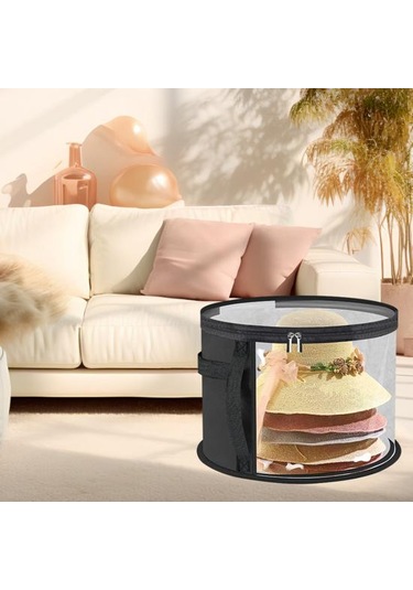 Saplı Fermuarlı Büyük Boy Şeffaf Şapka Saklama Çantası Şeffaf Tasarım Katlanabilir Kovboy Şapka Düzenleyici Geniş Kenarlı Şapka Kılıfı Gri