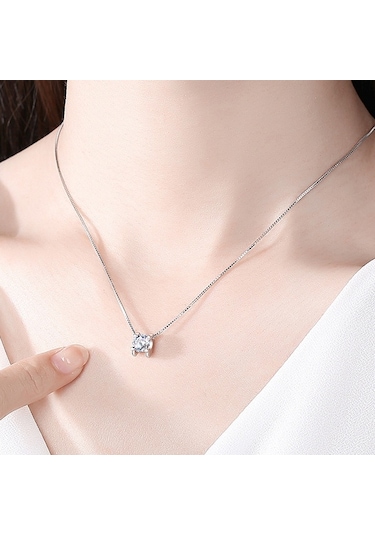 0.80 Carat Zirkon Taşlı Gümüş Kap. Tek Taş Kadın Kolye Db01 Beyaz