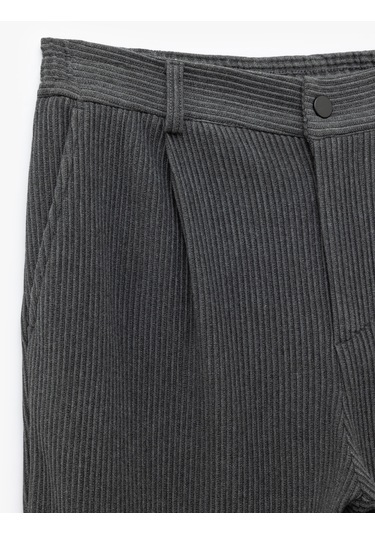 Koton Normal Bel Cep Detaylı Düğmeli Fitilli Chino Pantolon Antrasit 6wam40010hk Antrasit