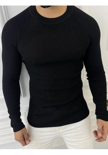 Kazak Slim Fit Naturel Örme Pamuk Tüylenmeyen Triko Dar Kesim Body Kazak 001