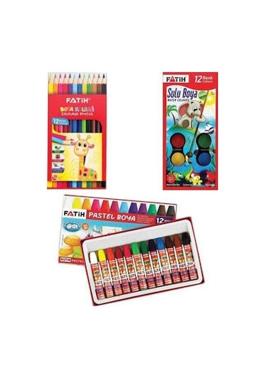 Fatih 12'li Kuruboya + Suluboya + Pastel Boya Seti Fatih-okul-set