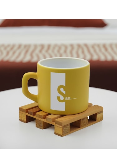 Bk Gift Kişiye Özel İsimli Sarı Renkli Middle Çay & Kahve Fincanı-4, Arkadaşa Hediye, Sevgiliye Hediye, Doğum Günü Hediyesi Kobitmeyencom32529 Bk Gift