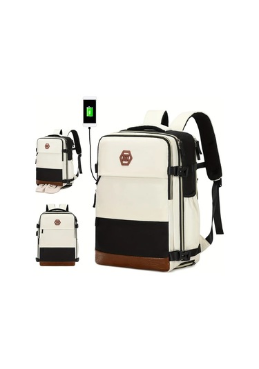 Cordial Kadınlar İçin Moda Sırt Çantası Beyaz Ve Siyah 15.6 İnç Dizüstü Çantası Seyahat Fonksiyonlu Havayolu Onaylı Beyaz Ve Siyah