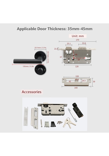 Leedıs Ağır Hizmet Tipi Yuvarlak Kilitli Kol Seti Anahtarlı Tersine Çevrilebilir Kapı Kolları Sol Veya Sağ 35-45mm Siyah-siyah