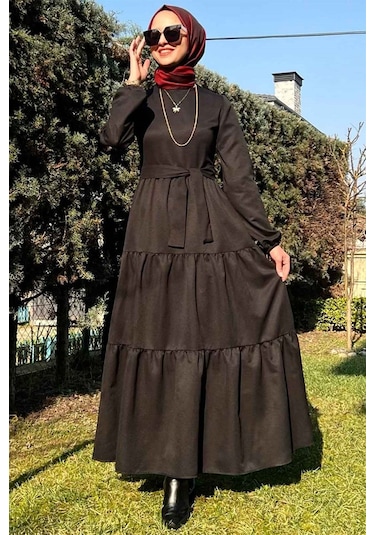 Rabia Şamlı Siyah Gabardin Elbise Normal
