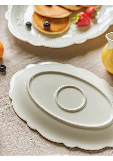 Roomi Seramik Ovül Tabak 25 18 Cm Desenli, Vintage 239470931 Beyaz