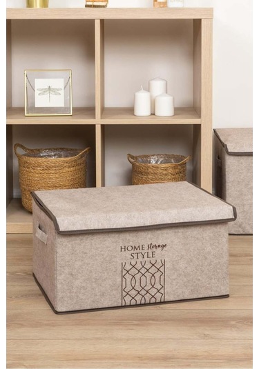 Keçe Kapaklı Maxi Saklama Kutusu Bej, 47 X 37 X 24 Cm, 42 Litre Desenli