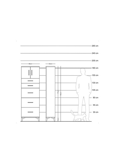 Arges Dolap Tek Raflı 5 Çekmeceli 2 Kapaklı 88x30x182 Aytaşı-çam Aytaşı
