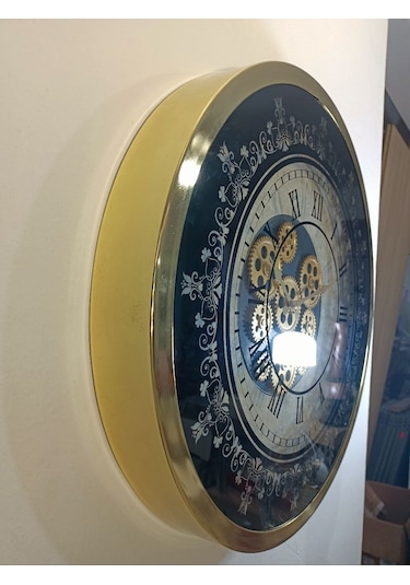 Biev 60 Cm Çarklı Boyutlu Gold Kaplama Duvar Saati Altın - Mavi