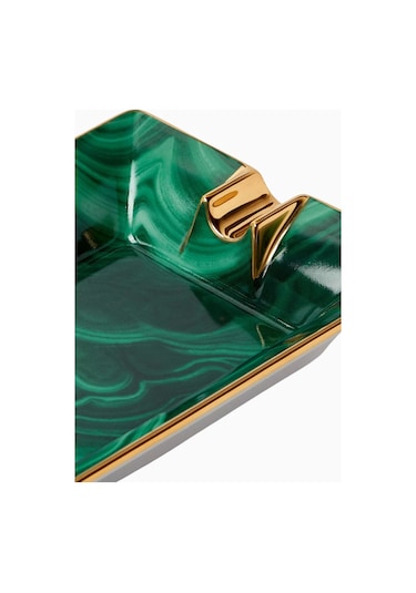 Malachite Porselen Kül Tablası 24k Altın Detaylı