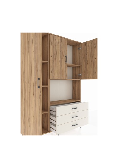 Arges Dolap 6 Raflı 3 Çekmeceli 3 Kapaklı 132x30x195 Çam-çam/... Çam