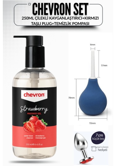 Çilek Aromalı Yenilebilir Jel 250 Ml + 7 Cm Plug + Temizlik Pompası - 3'lü Avantaj Seti