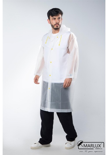 Marlux Unisex Su Rüzgar Geçirmez Kapüşonlu Çıtçıt Düğme Eva Yağmurluk - Beyaz - Sarı