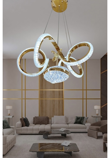 Kıvrım Eliza Tek Toplu Simli Slikonlu Modern Oturma Led Avizesi - Kumandasız / Gold Gold