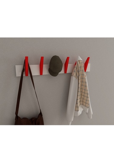 Hepsi3boyutlu Modern Duvar & Kapı Kanca Askılık - 6 Adet Kırmızı Kanca Askılık - Model No : 4 Kırmızı