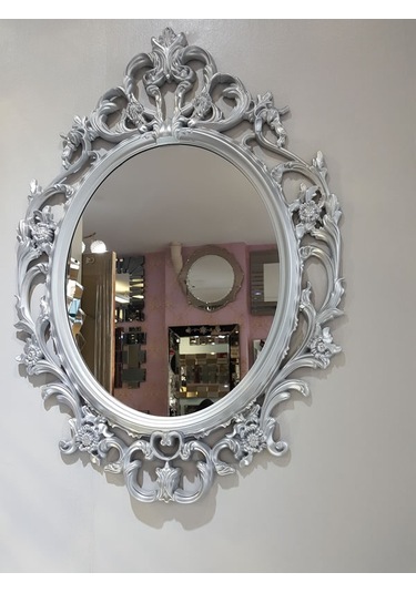 Ayna Denizi Vintage Taç Model Gümüş Renk Dekoratif Ayna Gümüş