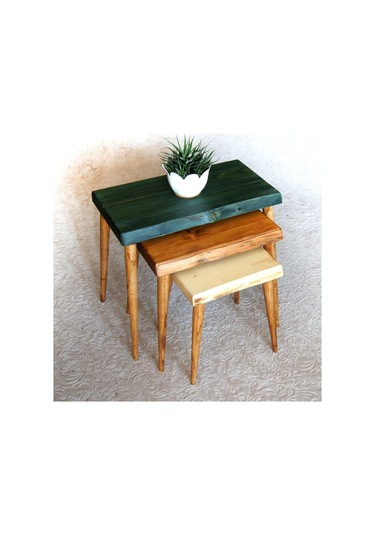 Doğal Ağaç Masif Kütük 3’Lü Zigon Sehpa (361421857)