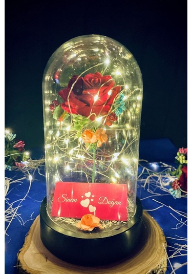 Anneler Gününe Özel Beyaz Gül Rgb Fanus Lamba Usb'li Yapay Çiçek Dekoratif Aydınlatma Hediyelik