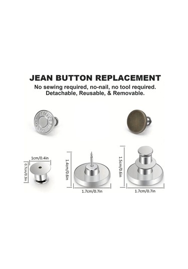 5 Adet Çıtçıt Metal Düğmeler Kot Bel Düğmeleri Mükemmel Uyum Ayarlamak Kendinden Serbest Tırnak Büküm Hiçbir Dikiş Dikiş Düğmeleri Toptan 5 Pcs Silver