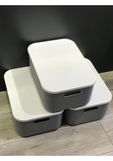 Bayev 3 Adet Storage 13 Lt Gri Dolap Içi Düzenleyici Kutu - Çorap Kıyafet Kapaklı Saklama Kabı Gri