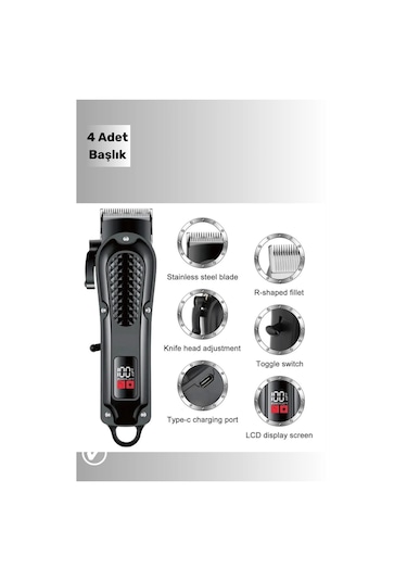 Wintoup Profesyonel Kuaför Tipi Tıraş Makinesi Şarjlı Dijital Göstergeli Saç Kesim