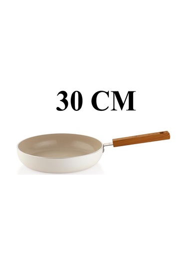 Schafer Ceramoni Seramik Basık Tencere 30 Cm Ve Tava Seti Krem Krem