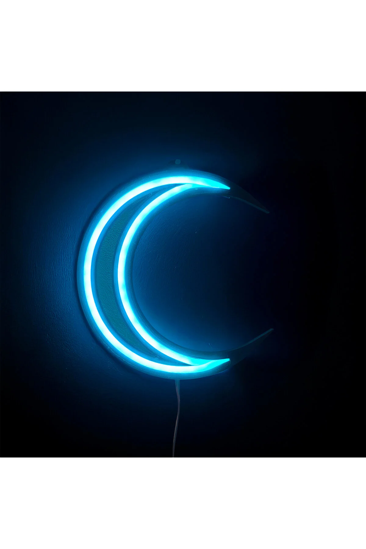 Hilal Ay Neon Led 3d Baskı 25 Cm Buz Mavisi