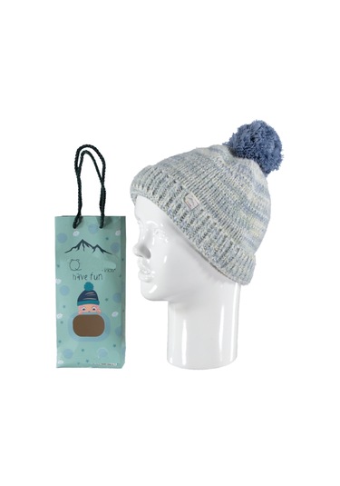 4/7 Yaş Erkek Çocuk Bere Beyaz - Gri - Mavi