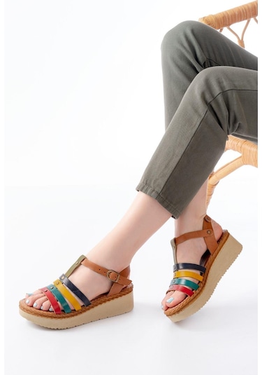 Aymood 730-142 Multi Hakiki Deri Ortopedik Taban Kadın Sandalet Multi