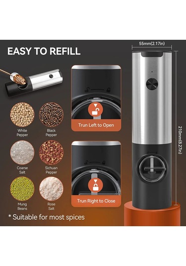 Myinkai 2pcs Usb Şarj Edilebilir Elektrikli Tuz Karabiber Gümüş - Siyah