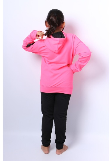 Kız Çocuk Eşofman Takımı Kapşonlu Fermuarlı Ribanalı C59 Pembe