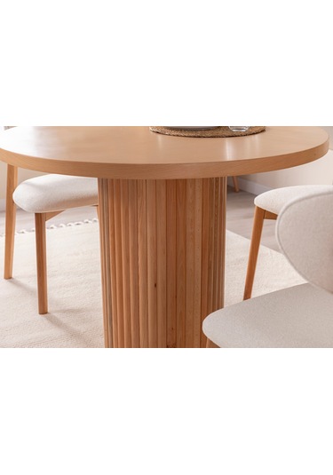 Boho İskandinav Natural Ahşap Masa Sandalye Takımı 90x90 Natural