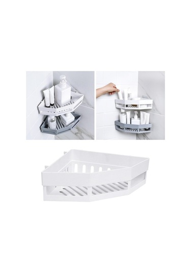 Pazly Üçgen Suntek Şampuan Rafı Raf Paslanmaz Magideal Köşe Depolama Beyaz Uz Çok Renkli