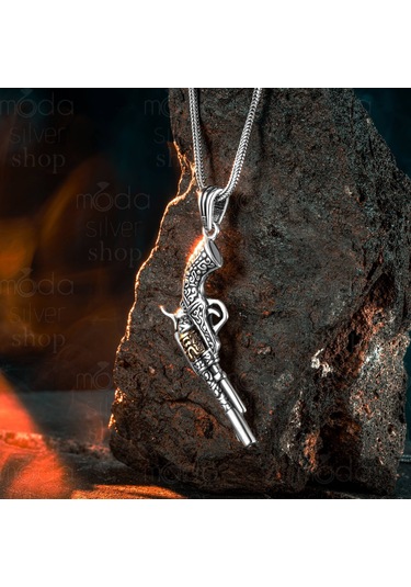 925 Ayar Gümüş Silah Tasarım Erkek Kolye Gümüş