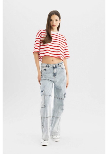 Defacto Coool Fitted Çizgili Kısa Kollu Tişört A9046AX24SMRD44 Kırmızı Defacto Coool Fitted Çizgili Kısa Kollu Tişört A9046AX24SMRD44 Kırmızı