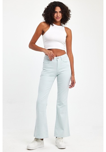 Explode - Kadın Buz Mavi Likralı 5 Cep Flare Pantolon-buz Mavi Buz Mavi