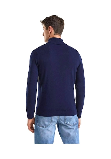 Benetton Erk Boğazlı Merino Kazak- Lacivert
