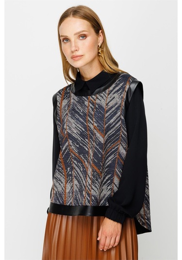 Pilisoley Deri Etekli Tunik Süeter Üçlü Takım Taba