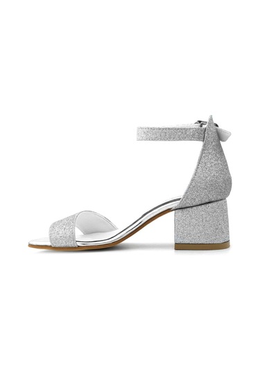 Lilo Simli Gümüş Tek Bantlı Kız Çocuk Topuklu Abiye Ayakkabı Gümüş