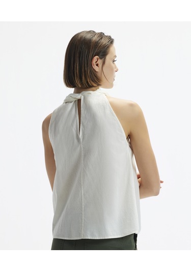 Yargıcı Kolsuz Dik Yaka Bağlamalı Bluz KIRIK BEYAZ Kırık Beyaz