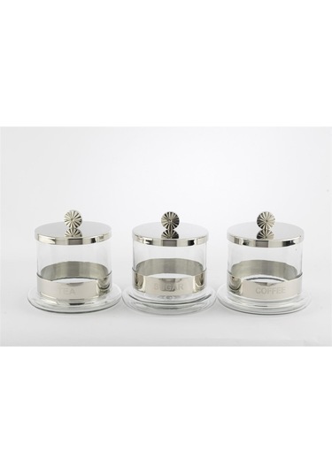 Mikasa Moor 3lü Çay Kahve Şeker Metalli Cam Kavanoz St 14x14cm Gümüş - Şeffaf