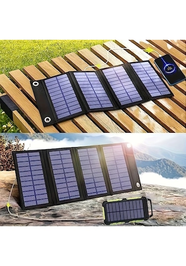 20w 4 Katlı Siyah Güneş Paneli Taşınabilir Katlanabilir Usb Şarj Cihazı Kamp Seyahat İçin Solar Panel